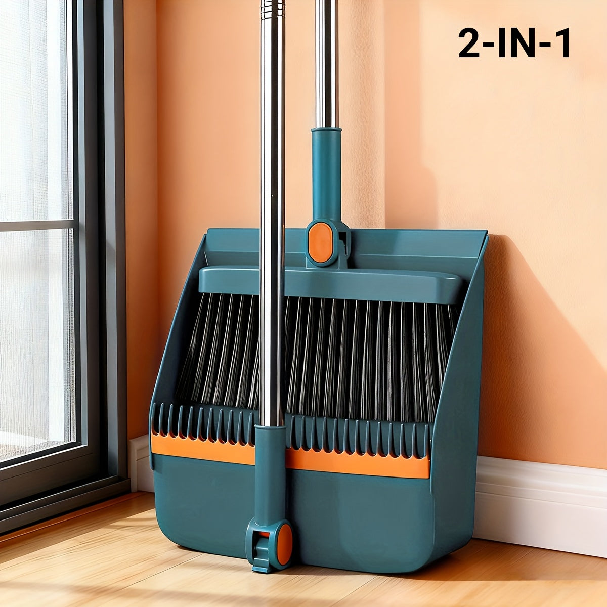 Broom and Dustpan Set with Long Handle - 2-in-1 3-in-1 4-in-1 Foldable Broom Dustpan Combo with Floor Brush for Home Office Dorm Room