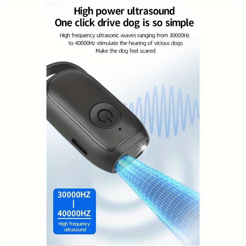 Handheld Mini Ultrasonic Dog Repeller with LED Light – Portable Battery-Powered Bark Stopper & Dog Deterrent | Safe for Walkers
