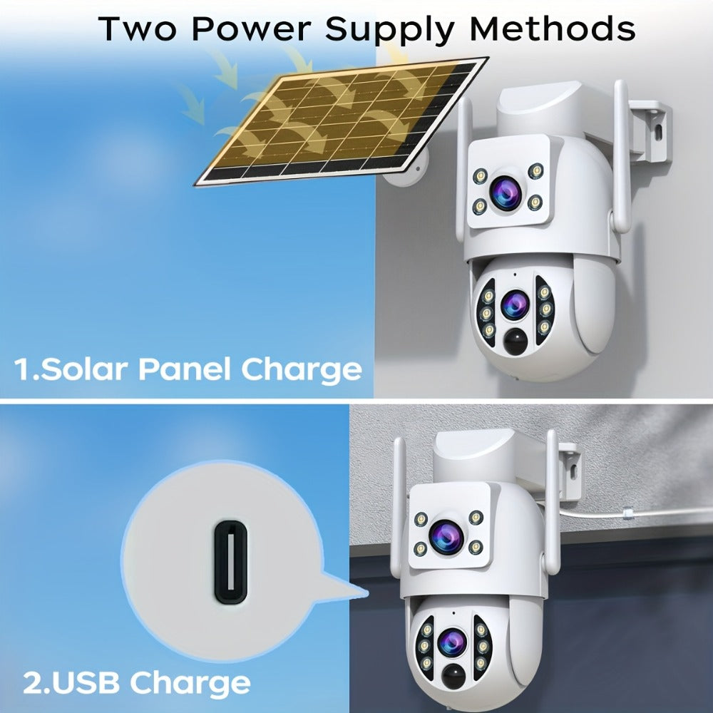 JOOAN RS3 3MP Dual-Lens Solar PTZ Security Camera with 2.4GHz WiFi, 9000mAh Battery and No Card