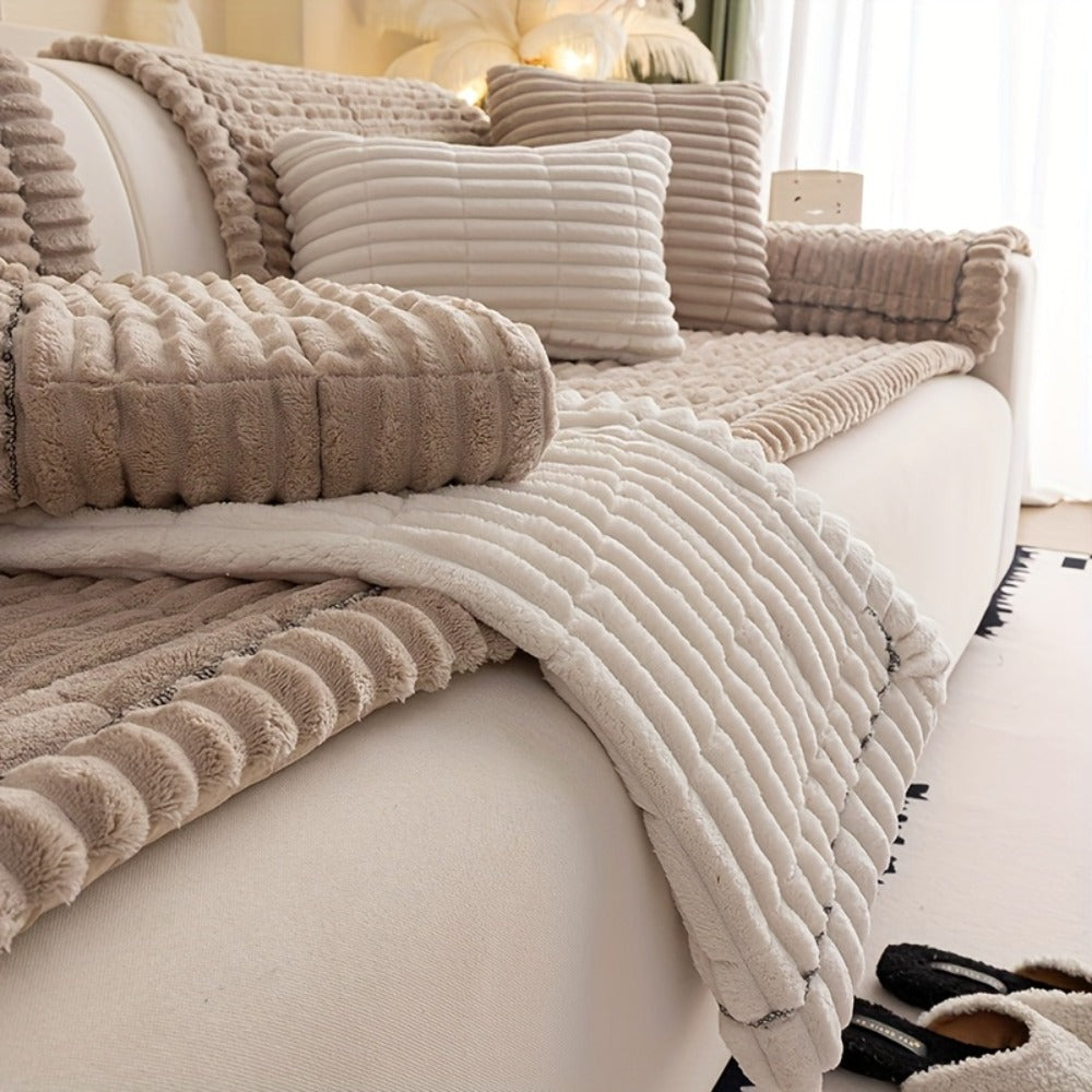 Sofa Cushion Cover Plush Velvet Washable Seat Pad Wavy Edge Soft Kapok Filling for Couch Loveseat 1 2 3 4 Seater
