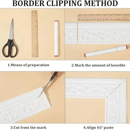 3D Self-Adhesive Foam Baseboard Wall Trim Sticker Waterproof Peel and Stick Carved Wallpaper Border Skirting for Home Decor White Silver