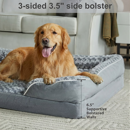 Orthopedic Dog Sofa Bed C-Shape Bolster – Washable Removable Cover, 3-Inch Thick Anti-Anxiety Plush, Nonskid Bottom for Extra Large Dogs