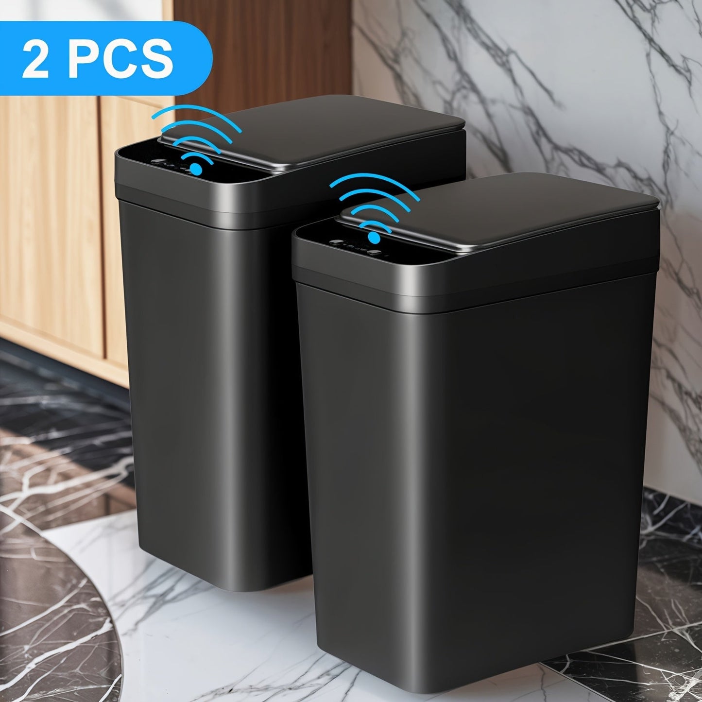 Two-Piece Motion Sensor Trash Can Set with 4.2 and 2.6-Gallon Narrow Bins in White or Black