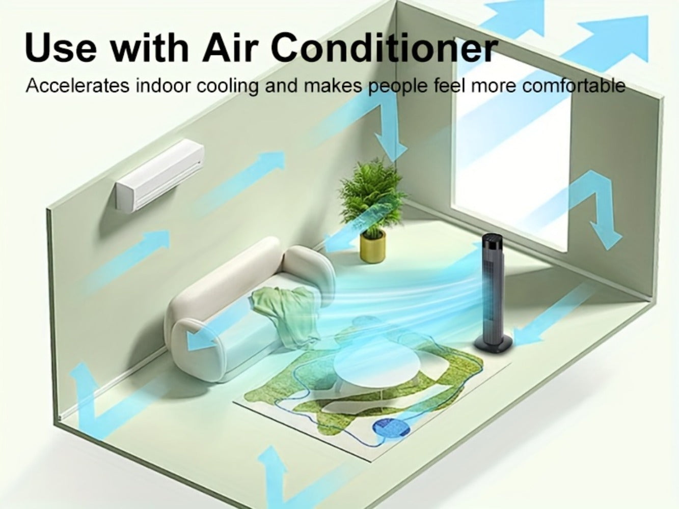 Tower Fan 31 Inch Bladeless, 80° Oscillating Standing Fan with Remote Control, 7.5H Timer & 3-Speed Settings