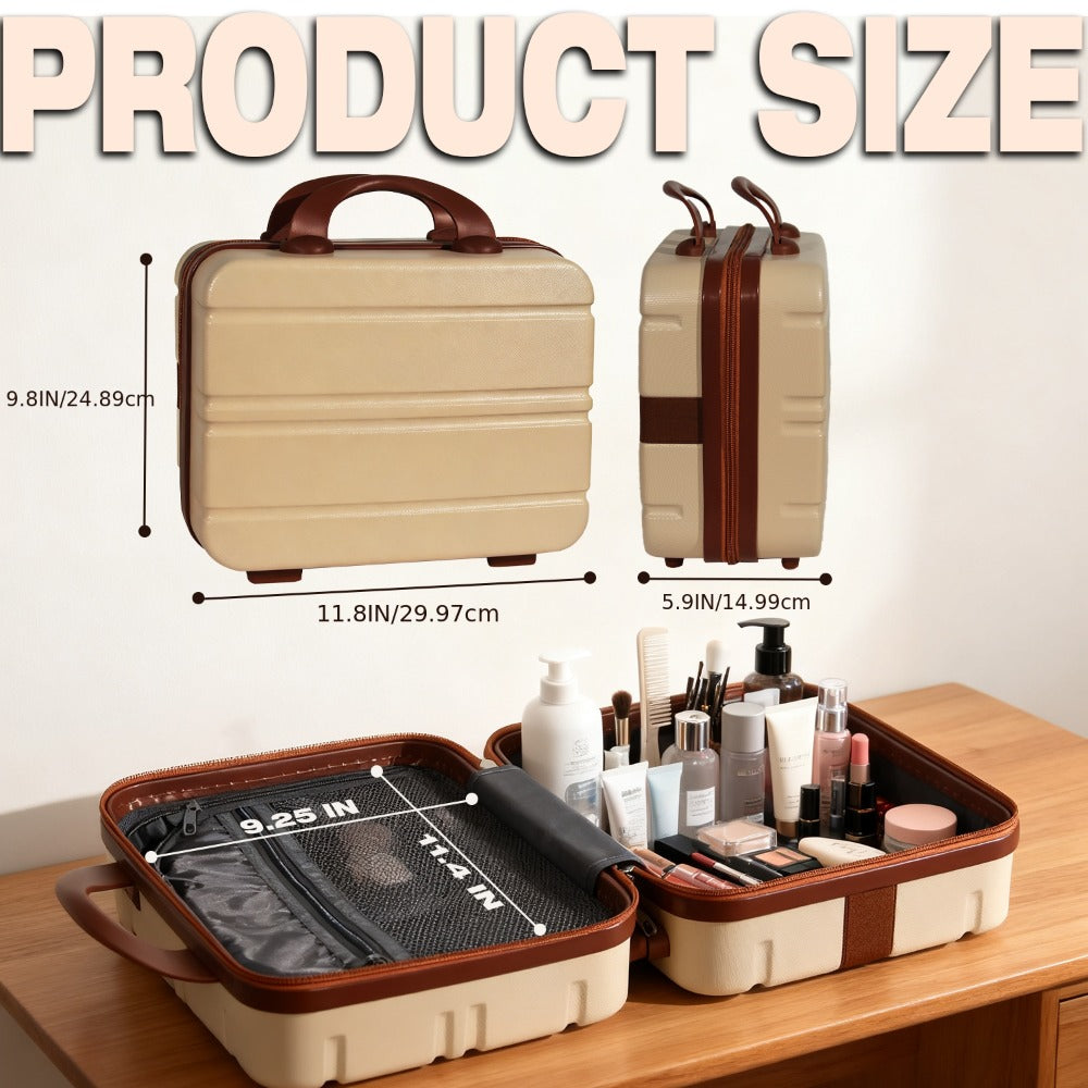 Hard Shell Makeup Travel Case Waterproof Pressure-Proof Portable Cosmetic Suitcase with Elastic Band Luggage Attachment Carry-On Organizer