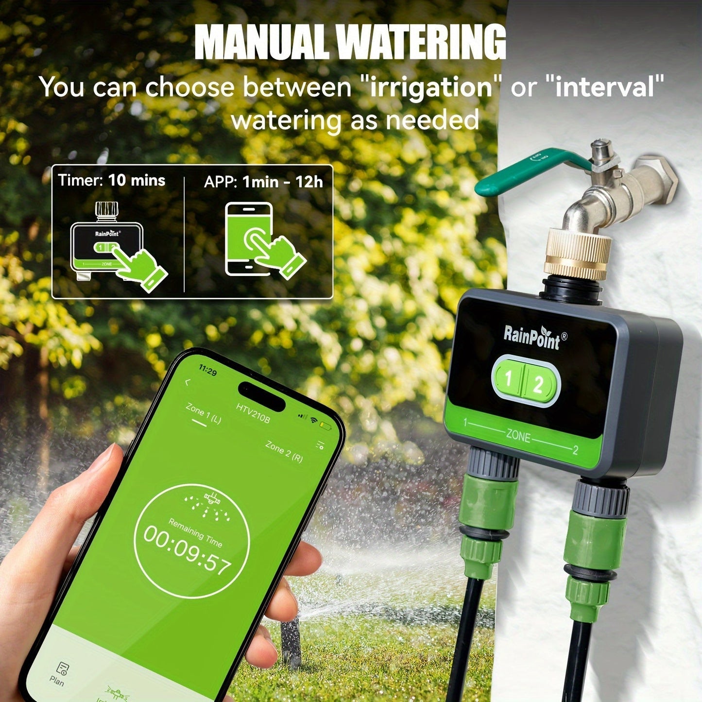 WiFi Sprinkler Timer 2 Zone Smart, App Control Garden Irrigation for Garden, Lawn and Yard Watering