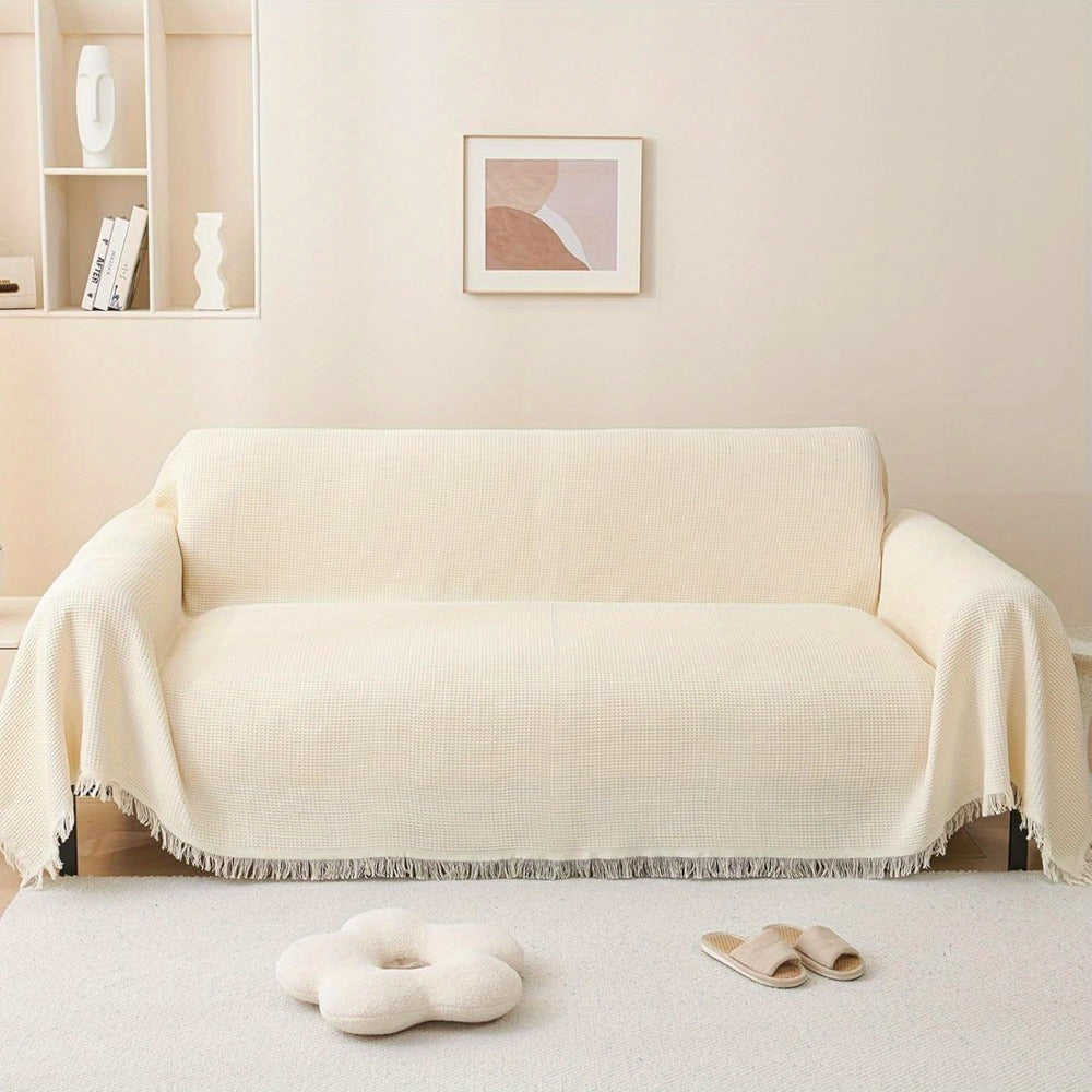 Sofa Throw Cover with Tassels Scratch Resistant Breathable Couch Blanket Slipcover for Entryways, Bedrooms and Living Spaces