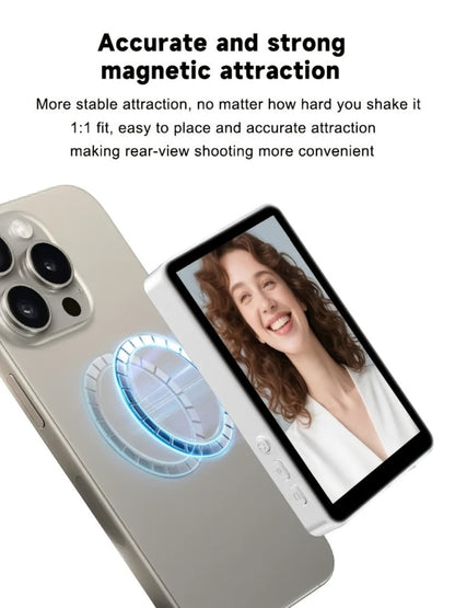 Magnetic Selfie Monitor Screen for Vlogging & Live Streaming, Rear-Facing Main Camera Display for iPhone & Android