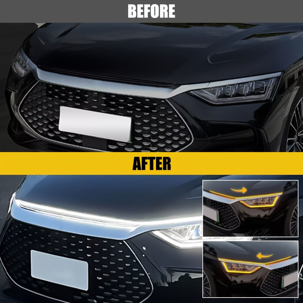 Car Hood LED Light Strip – 79" / 6FT Flexible Daytime DRL Strip with Fuse Protection, Universal Fit for Car SUV Truck Van, No Wiring Needed