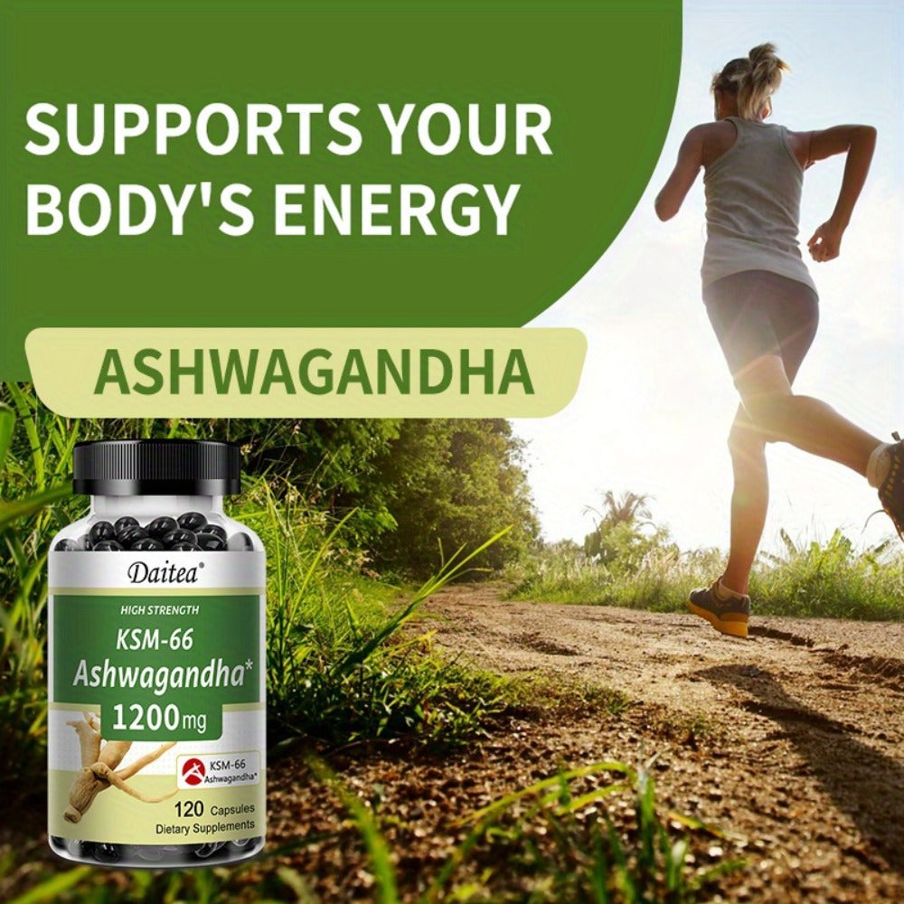KSM-66 Ashwagandha 1200mg Extra Strength 120 Capsules for Stress, Mood Support & Anxiety, Adaptogen Supplement for Men & Women