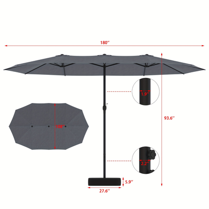 Patio Umbrella 15x9FT Double-Sided Rectangle with Optional 36 LEDs, 12-Rib Frame and Eight Color-Light Options