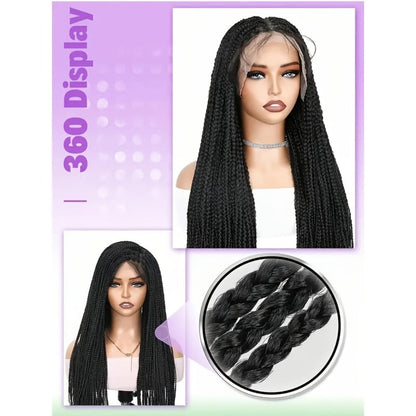 Thirty-Inch Box-Braid Wig with 360 Lace Cap and Four Black, Blonde, Burgundy or Auburn Options
