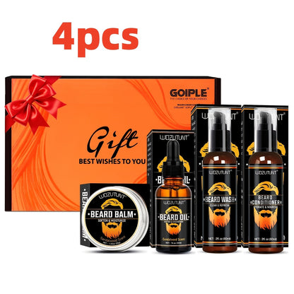 Beard Oil & Balm Grooming Kit for Men – 9-Piece Complete Beard Care Set with Conditioner Wash Brush Comb Clippers Travel Pouch