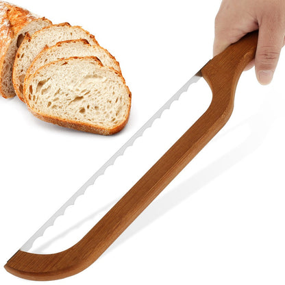 Serrated Bread Knife, 304 Stainless Steel Blade with Bamboo Handle, 15.7" Bread Slicer for Sourdough
