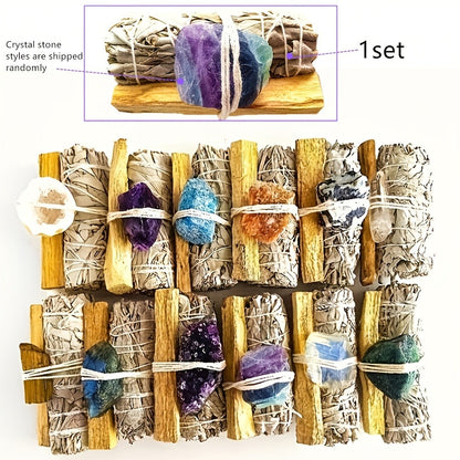 Natural Crystal White Sage Smudge Set for Space Cleansing Home Rituals Meditation Decor Teacher Appreciation Easter Gift Random Crystal