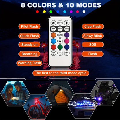 Wireless LED Strobe Warning Lights 6-Pack 8 Colors USB Charging IP65 Waterproof Anti-Collision Safety Light for Car Interior Truck