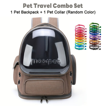 Cat Backpack Carrier with Collar | Breathable Oxford Pet Backpack for Cats & Small Dogs, Large Capacity Travel Bag with Safety Zippers