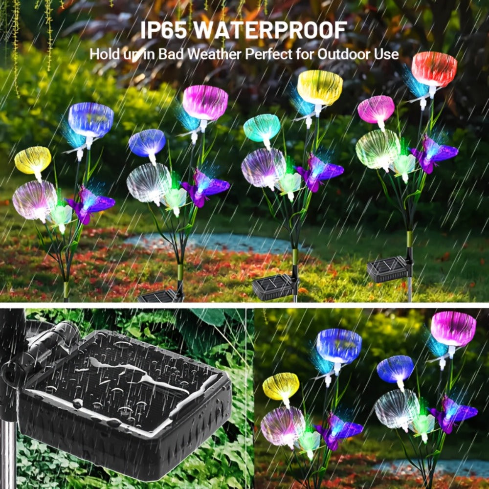 Solar Garden Light Fiber Optic Jellyfish Stakes 4-Pack with 7-Color LEDs and IP65 Rating for Outdoor Garden Decor