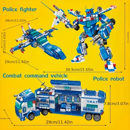 City Police Building Blocks Set 700 Pieces, Patrol Car Truck with Action Figures, Brick Toy for Boys Role Play STEM