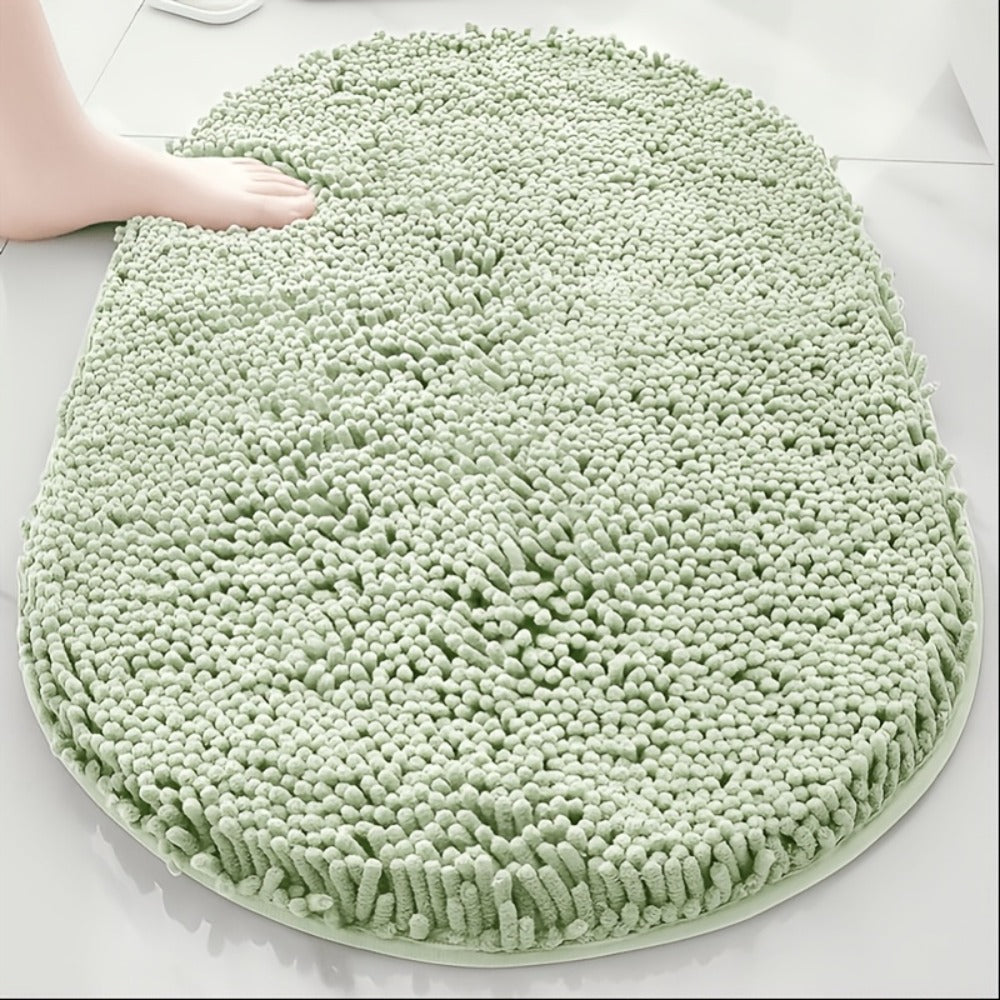 Oval Chenille-Style Bath Mat with Five Color Designs and 40 × 60 to 63 × 95 cm Size Options