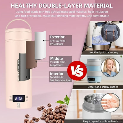 Travel Electric Kettle Mini Portable, Small Water Boiler with 4 Temperature Settings, 304 Stainless Steel