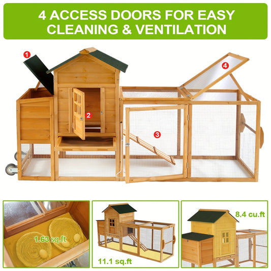 Chicken Coop with Run Large Outdoor Wooden Hen House 82 Inch Walk-in Poultry Cage for 2-4 Chickens Ducks for Garden, Patio and Yard Use
