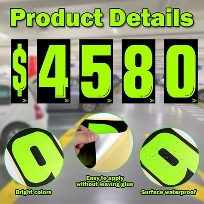 Windshield Pricing Number Decals 33pcs 7.5" Chartreuse Vinyl – Car Dealership Lot Pricing Stickers 0-9 for Auto Vehicle Window
