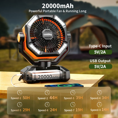 Portable Fan 20000mAh Rechargeable Outdoor Model with Stepless Speed Control and Remote Control