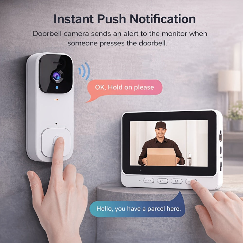 Smart Video Doorbell Wireless Touchscreen Display, Motion Detection 2-Way Audio Local Storage No Subscription