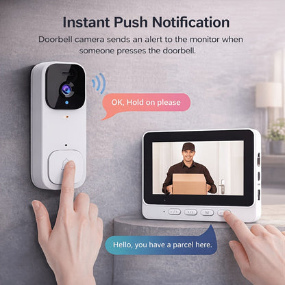 Smart Video Doorbell Wireless Touchscreen Display, Motion Detection 2-Way Audio Local Storage No Subscription