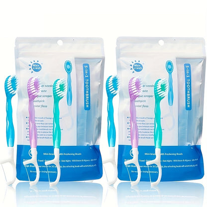 Disposable Toothbrush 24-Pack, Mini Beads No-Rinse Travel Toothbrush, Mixed Flavors, Portable Oral Care Kit for Outdoor Travel