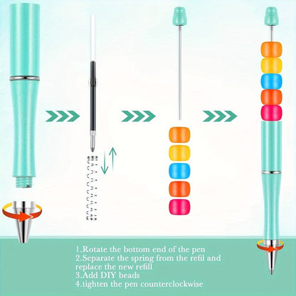 Beadable Pens Bulk 40/60pcs, DIY Bead Ballpoint Pens with Black Ink Shaft, Assorted Random Colors for DIY Crafts