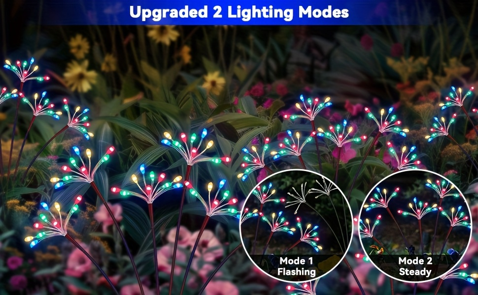Solar Garden Lights 4-Pack Swaying Firework Stakes with Two Modes and Six Colors for Flowerbed Decor