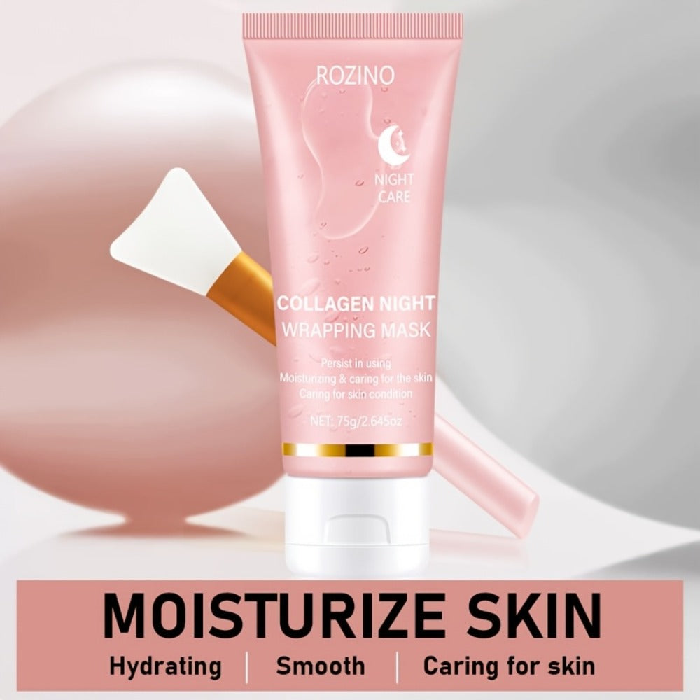Face Mask, ROZINO Collagen Night Wrapping Formula, 75g or 2.645oz Tube with Application Brush