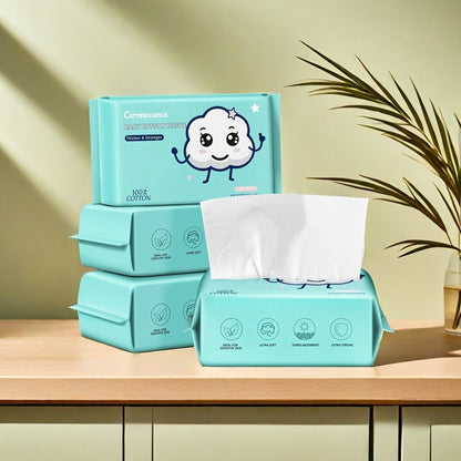 100% Cotton Disposable Face Towels Draw-Style Box 200 400 600 Count, for an Everyday Personal Care Routine