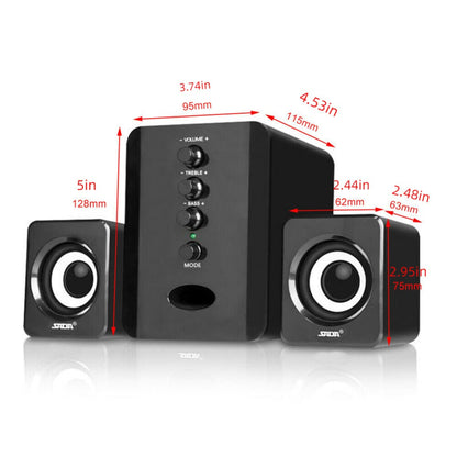 2.1 Mini Desktop Speaker System USB Powered with Independent Treble Bass Control for Bedside Audio, Alarms and Room Entertainment
