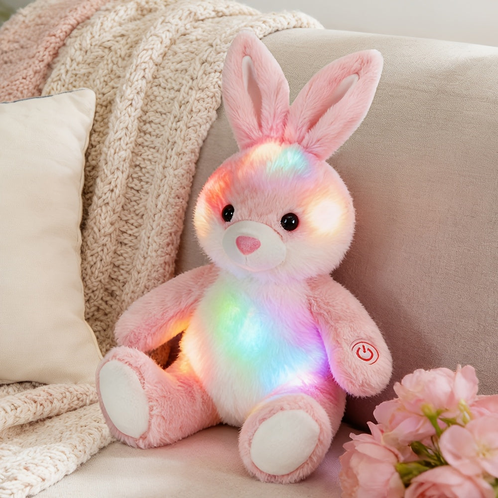 Plush Toy Light-Up Bunny in 8-Inch or 12-Inch Sizes with Pink Ears and Colorful LED Glow for Character Display, Room Decor and Gift