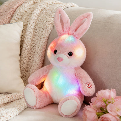 Plush Toy Light-Up Bunny in 8-Inch or 12-Inch Sizes with Pink Ears and Colorful LED Glow for Character Display, Room Decor and Gift