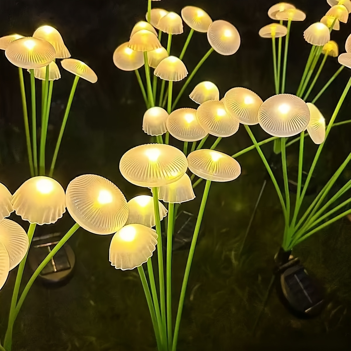 Solar Garden Lights IP65 Mushroom Path Stakes with Warm White 32-LED 4-Pack or 64-LED 8-Pack