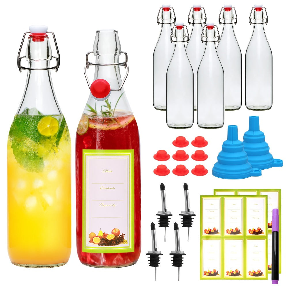 Flip Top Glass Bottles with Stopper 16oz, Airtight Swing Top Bottle for Kombucha, Juice, Vinegar