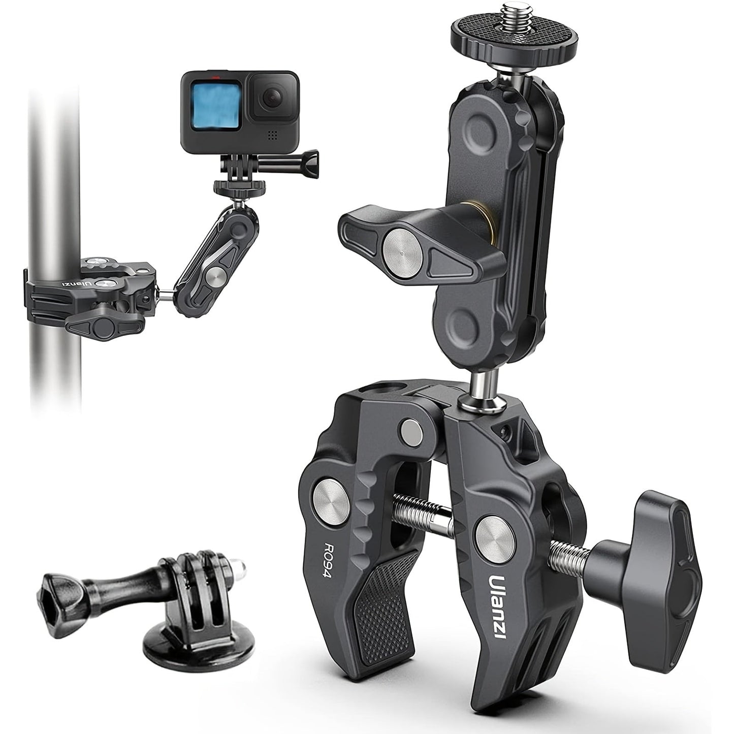 ULANZI Super Clamp 360° Ballhead Magic Arm Double Ball Head Camera Mount with 1/4"-20 & 3/8"-16 Thread for Canon Nikon DSLR