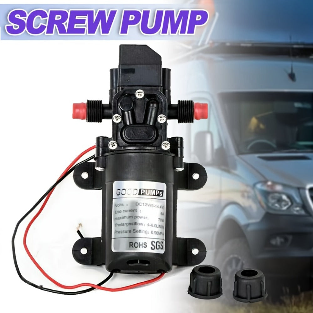 12V DC High Pressure Diaphragm Water Pump 70W Self Priming Pump 6L/Min 0.9MPA Portable for Entryways, Bedrooms and Living Spaces