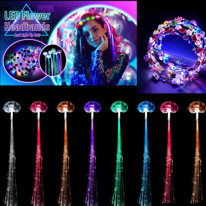 Light Up Flower Crown Headbands 36 Pack Bulk LED Fiber Optic Floral Tiara Glow Party Favors for Women Girls