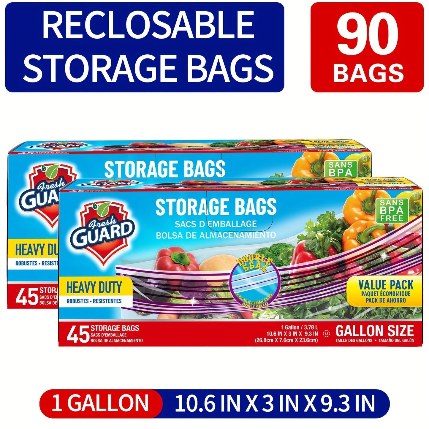 Reclosable Food Storage Bags Heavy Duty Ziplock Seal Fresh-Keeping Bags for Fruits Vegetables Grains Meat Kitchen Organizer Multiple Sizes