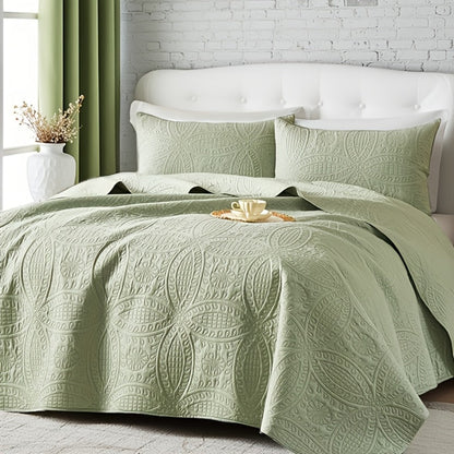 Quilt Coverlet Set 2-3 Piece Lightweight Microfiber Bedspread Coin Pattern Soft Skin-Friendly Anti-Allergy Machine Washable Twin Full Queen