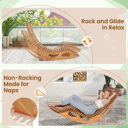 Acacia Wood Rocking Chaise Lounge Outdoor High Back Slatted Seat Stopper Patio Rocker for Deck Poolside Garden