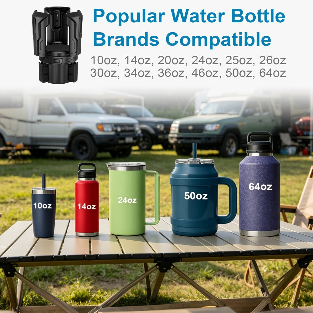 Adjustable Car Cup Holder Expander for 12–64 oz Bottles and Mugs with 2.56-Inch Base, One- or Two-Pack Options