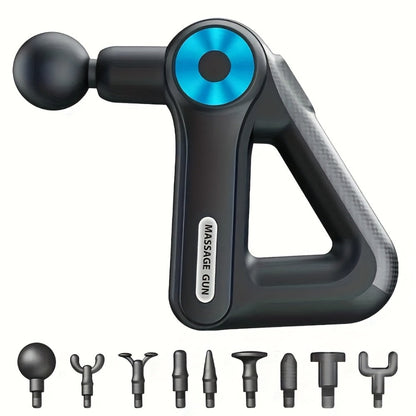 Triangular-Grip Massage Gun with Nine Attachments, Nine Gear Positions and Blue-Black or Gold-Black Finish