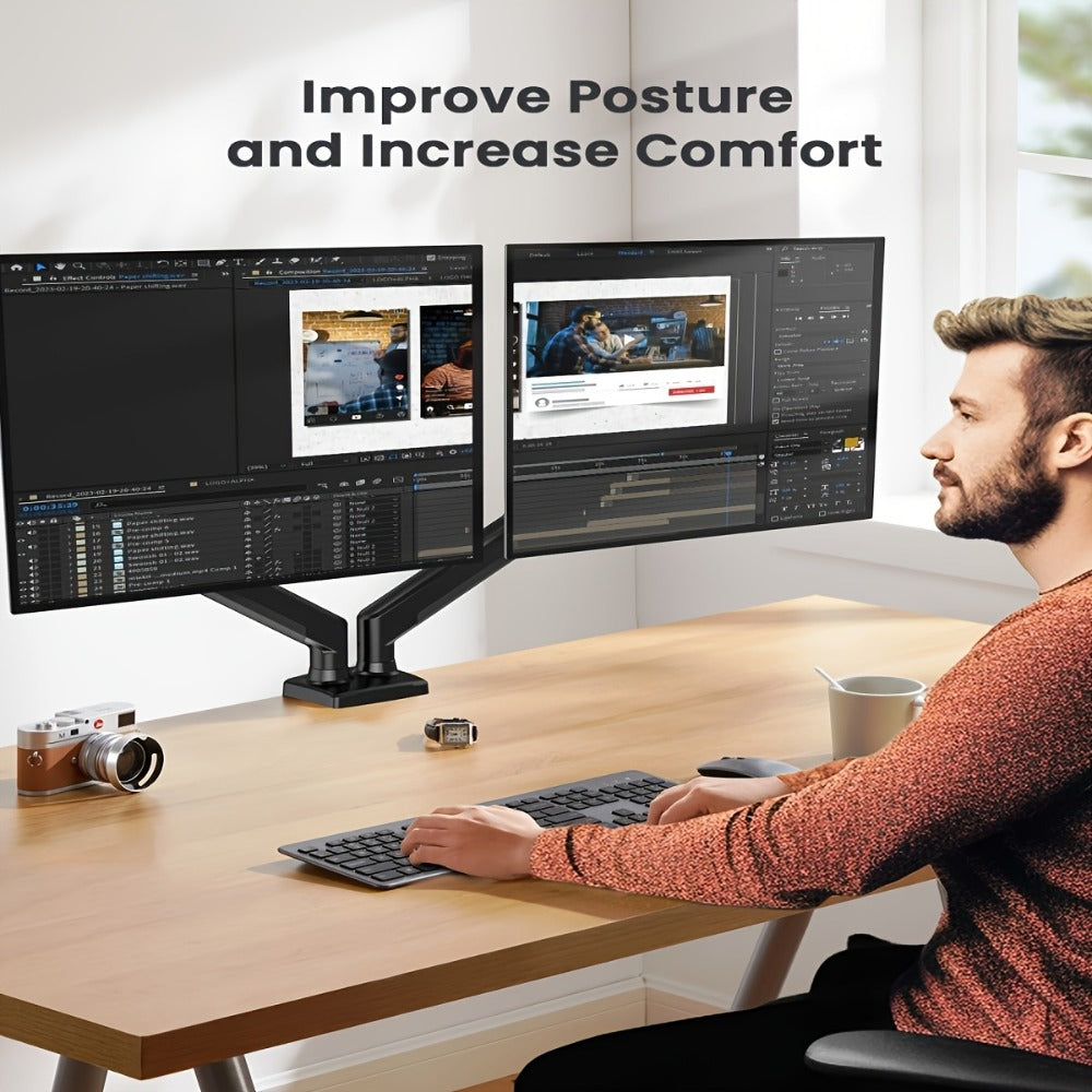 Aluminum Alloy Gas Spring Monitor Arm, Full Motion Swivel Tilt Rotate, Desk Mount for 13-32 Inch Screens