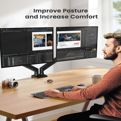 Aluminum Alloy Gas Spring Monitor Arm, Full Motion Swivel Tilt Rotate, Desk Mount for 13-32 Inch Screens